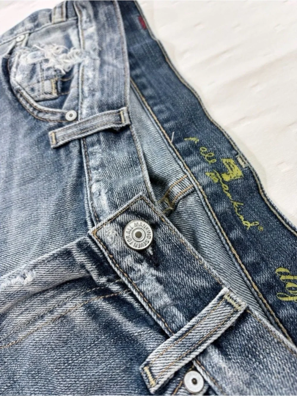 7 For All Mankind Dojo Jean Shorts 32 100% Cotton Distressed Raw Hem Made In USA